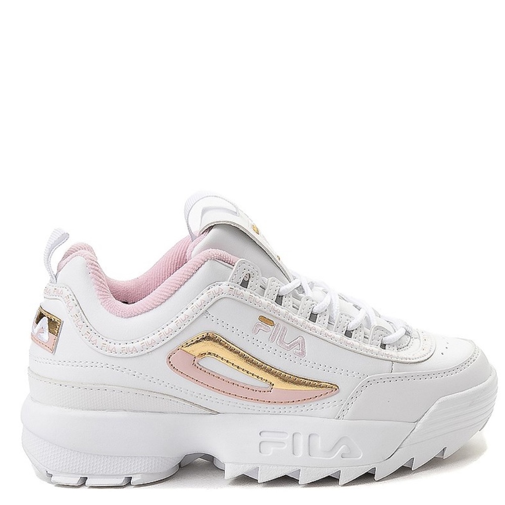 FILA Disruptor II Pink White and Gold Sneakers